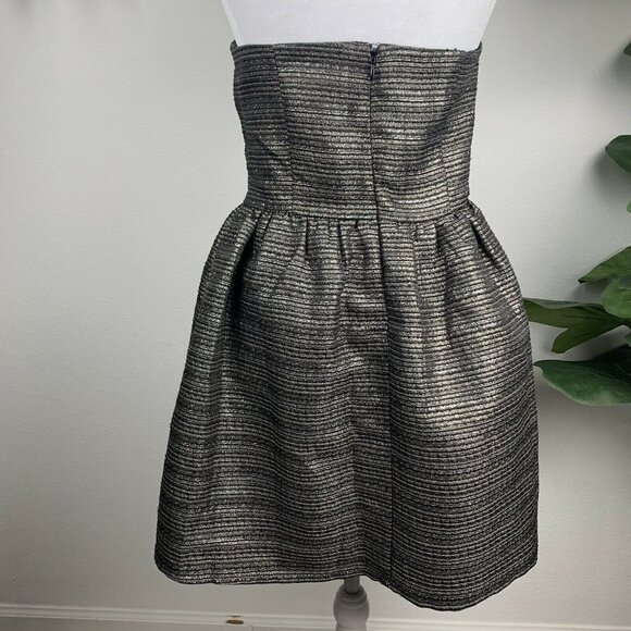 Rush M Black Gold Metallic Tube Top Strapless Fit Flare Babydoll Party Dress - Picture 3 of 5